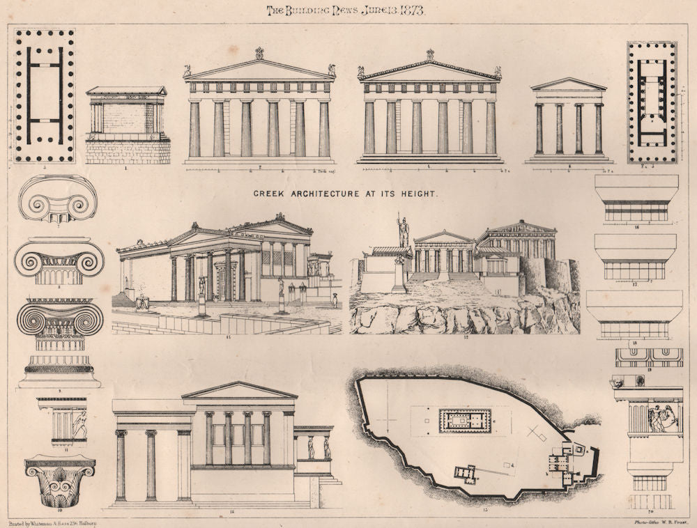 Greek architecture at its height. Greece 1873 old antique print picture